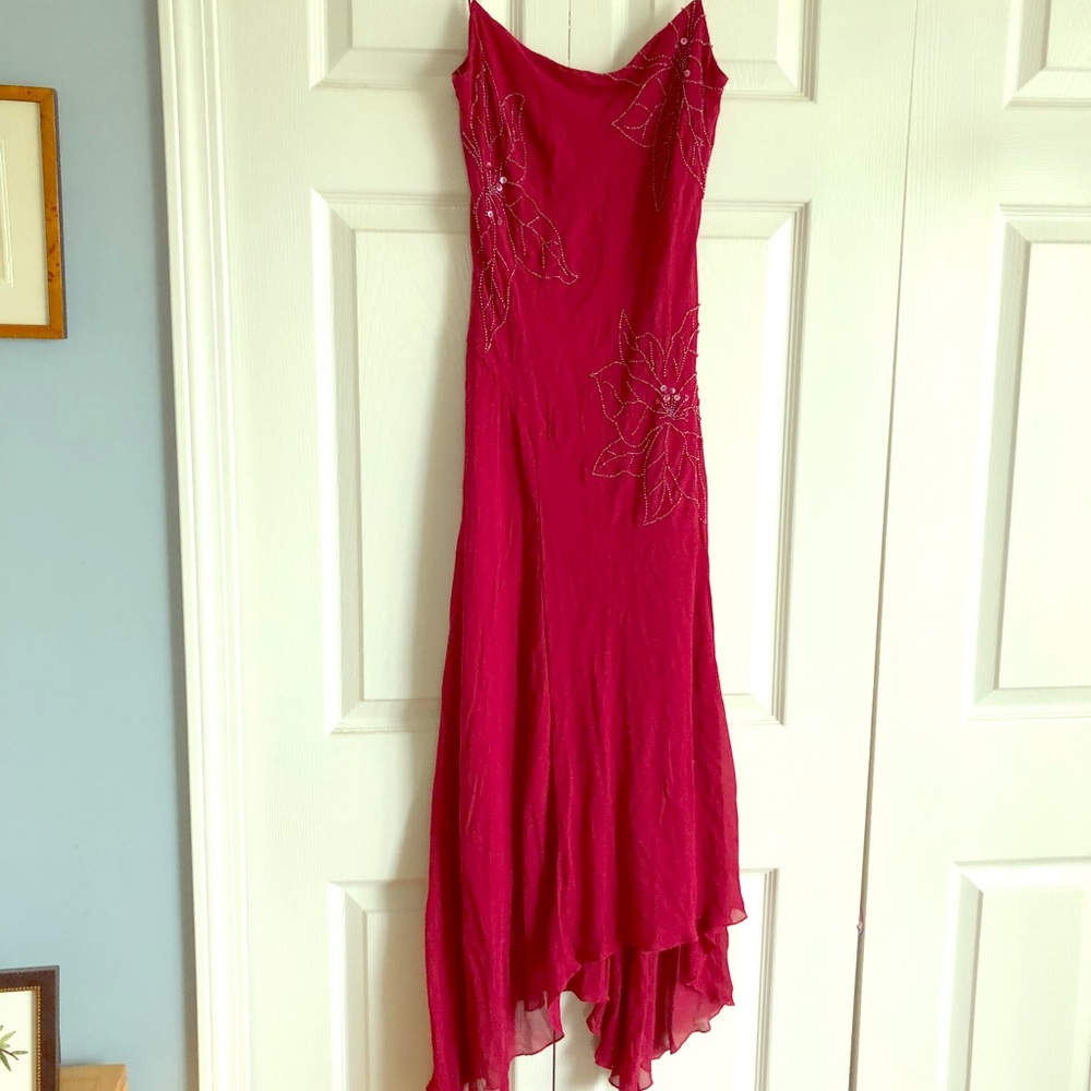 Dressy embroidered red silk dress